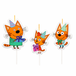 Свечи для торта «Три кота. Праздничные подарки» с держателем, 9,5 см, 3 шт