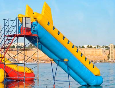 Надувная прямая горка для вышки (опоры) «Стрела», 19.2 м * 2.7 м * 9.9 м