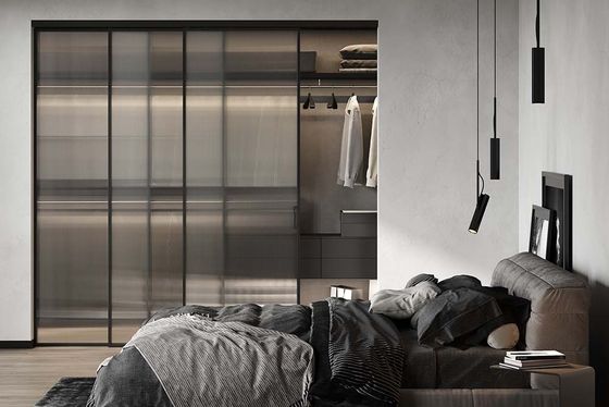 Алюминиевая стеклянная перегородка Каскад AG 1 чёрный матовый стекло Мору тонированное