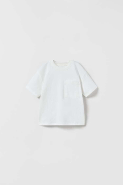 ZARA ФУТБОЛКА С КАРМАНОМ, ЭКРЮ