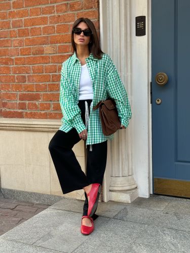 Зеленая хлопковая оверсайз рубашка в клетку