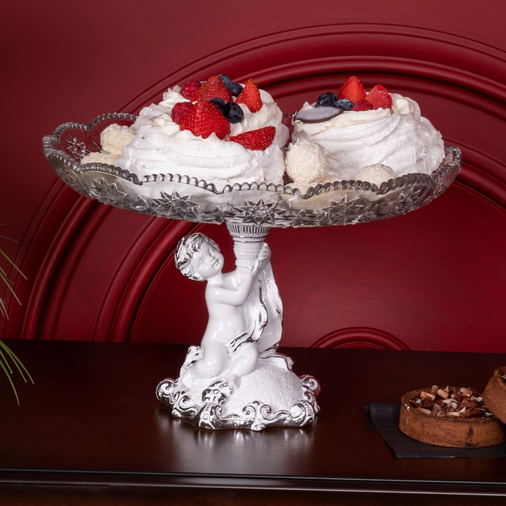 Фруктовница-конфетница Эдем со стеклянной чашей 1257 Серебро