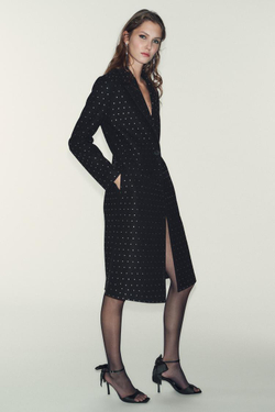 ZARA МЯГКОЕ ПАЛЬТО СО СТРАЗАМИ, ЧЕРНЫЙ