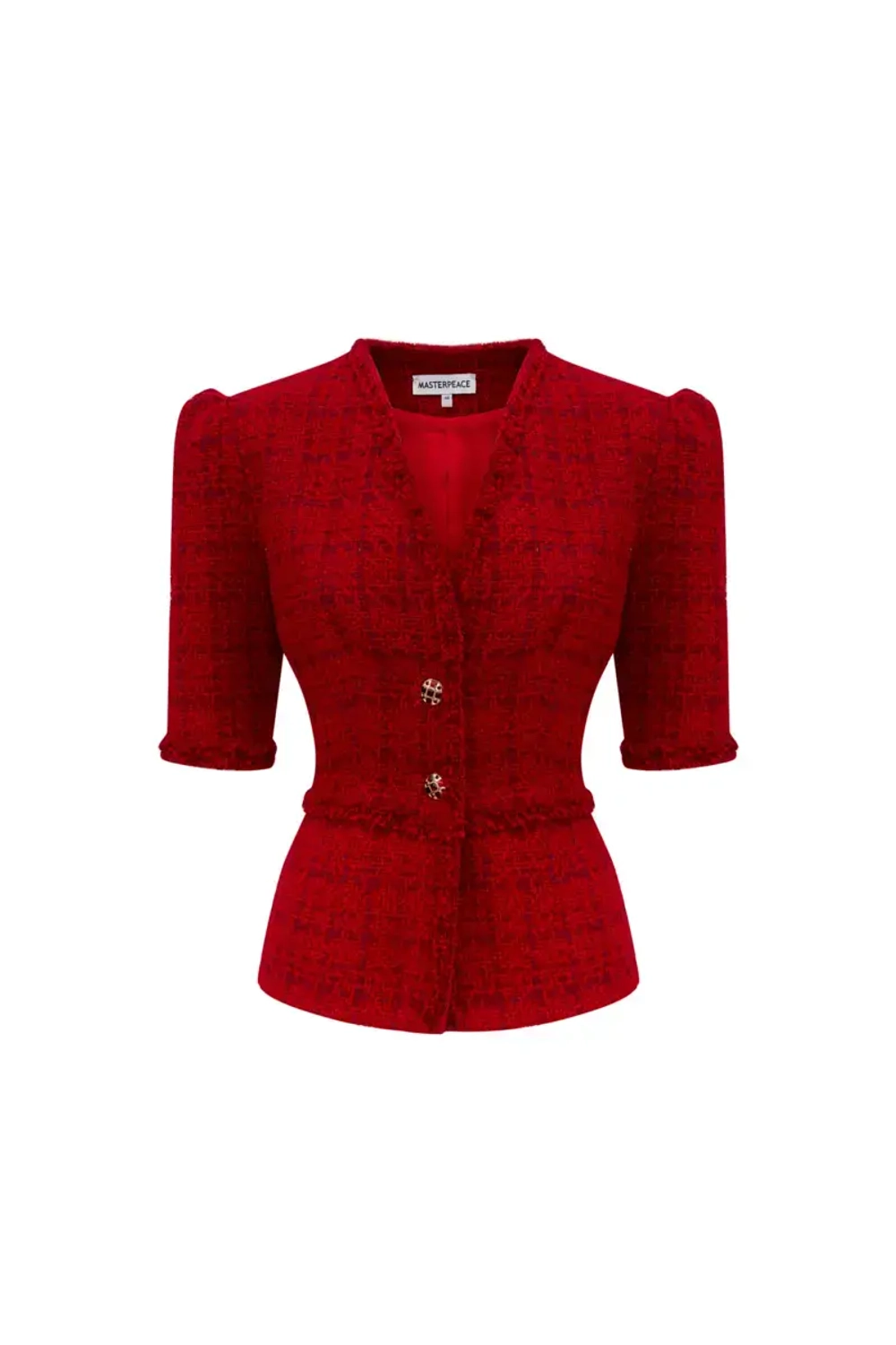 Жакет с объемными плечами и баской красный