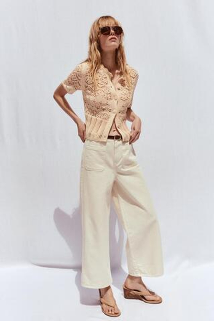 ZARA АЖУРНЫЙ ТРИКОТАЖНЫЙ КАРДИГАН, СЛОНОВАЯ КОСТЬ