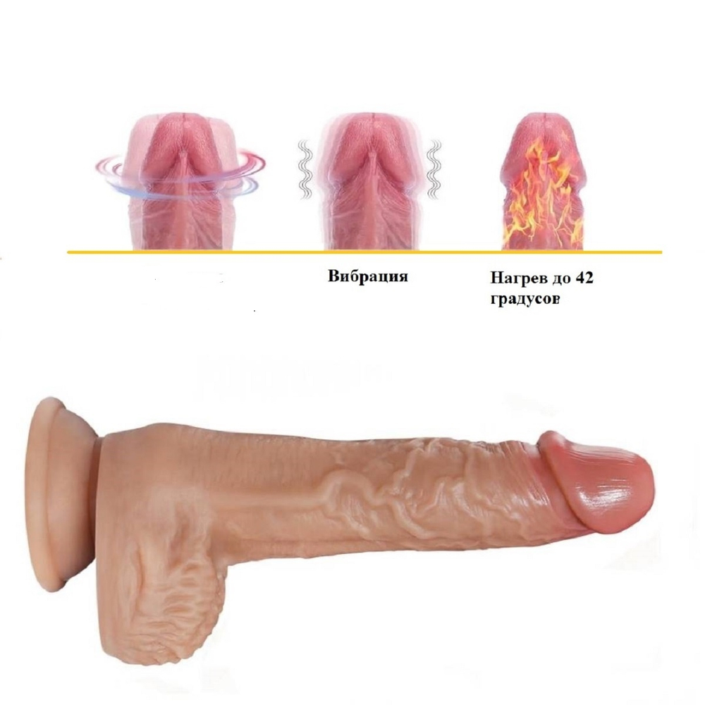 Вибратор реалистик с возвратно-поступательными движениями и нагревом с ПДУ 19,5 см