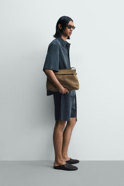 ZARA ШОРТЫ RELAXED FIT С ЭФФЕКТОМ ПОТЕРТОСТИ, ЛИНЯЛЫЙ НЕФТЯНОЙ