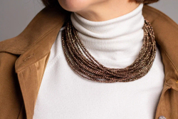 Колье "Венеция" венецианское стекло в шоколадном (коньячном) оттенке, застежка из натур.кожи