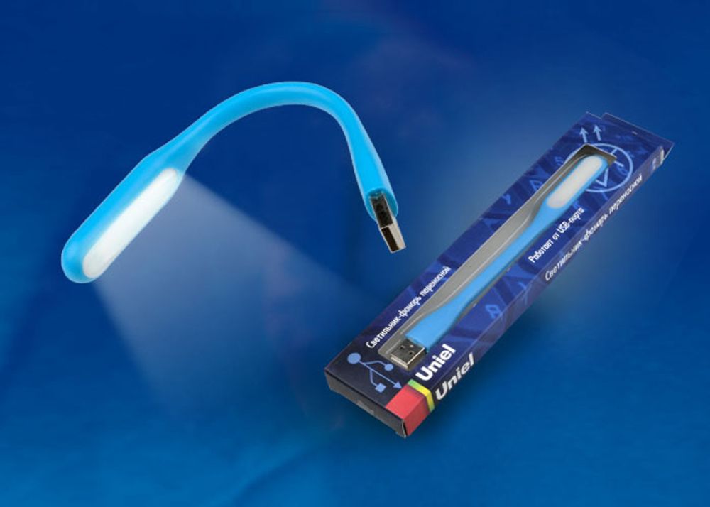 TLD-541 Blue Светильник-фонарь переносной Uniel, прорезиненный корпус, 6 LED, питание от USB-порта. Упаковка-картон, цвет-синий.
