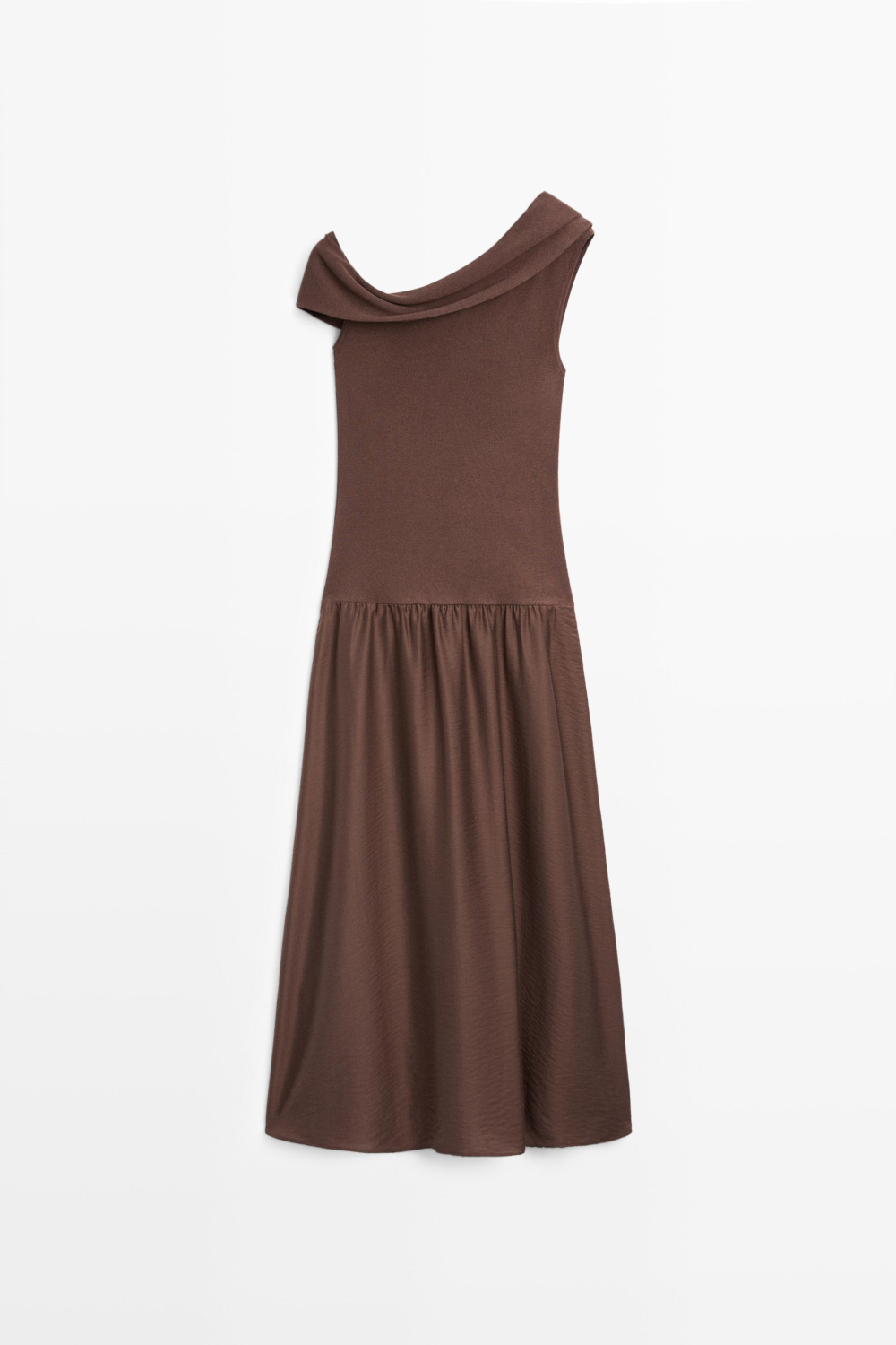 Massimo Dutti Платье миди с открытым плечом, коричневый