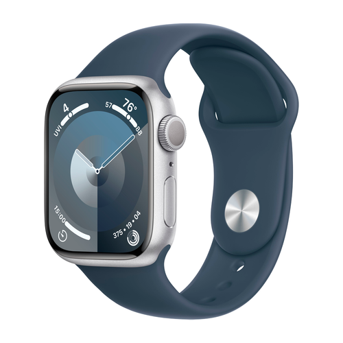 Умные часы Apple Watch Series 9 GPS, 41mm, Aluminium Case with Sport Band M/L, Silver/Storm Blue (Серебристый/Штормовой синий)