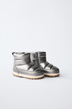 ZARA НЕЙЛОНОВЫЕ ЗИМНИЕ БОТИНКИ, СЕРЕБРЯНЫЙ