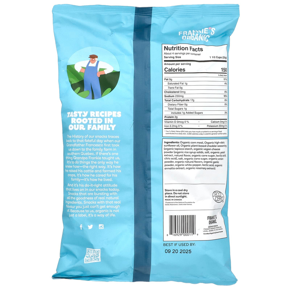 Frankie's Organic, Растительные таблетки, веганский чеддер, 113 г (4 унции)