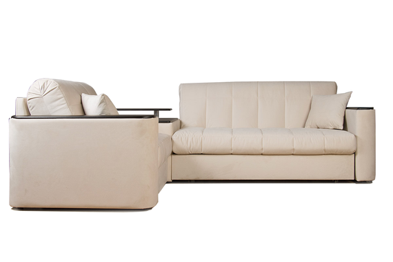 Диван угловой с Баром Неаполь 1,2 - Velutto 17 бежевый/ коричневая накладка