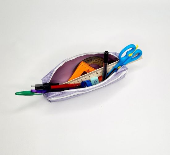 Школьный пенал с 2 отделениями, сиреневый, 11 предметов