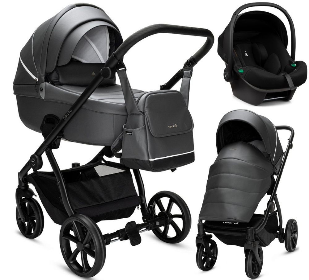Детская коляска Noordi Fjordi Leather V2 3 в 1 с автокреслом Terra Black 1462819 Shadow Grey