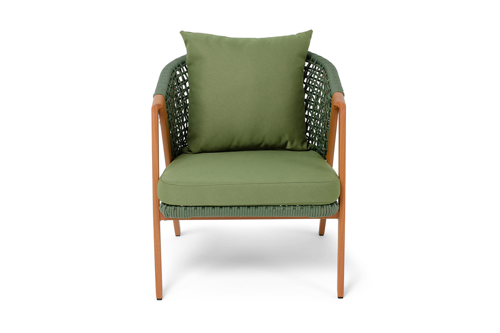 "Амстердам" кресло плетеное из роупа, каркас алюминий, роуп зеленый круглый, ткань зеленая