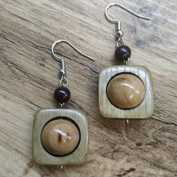 Серьги Квадроглазки, дерево, цвет коричневый, вишневый, 20x30 мм 315478