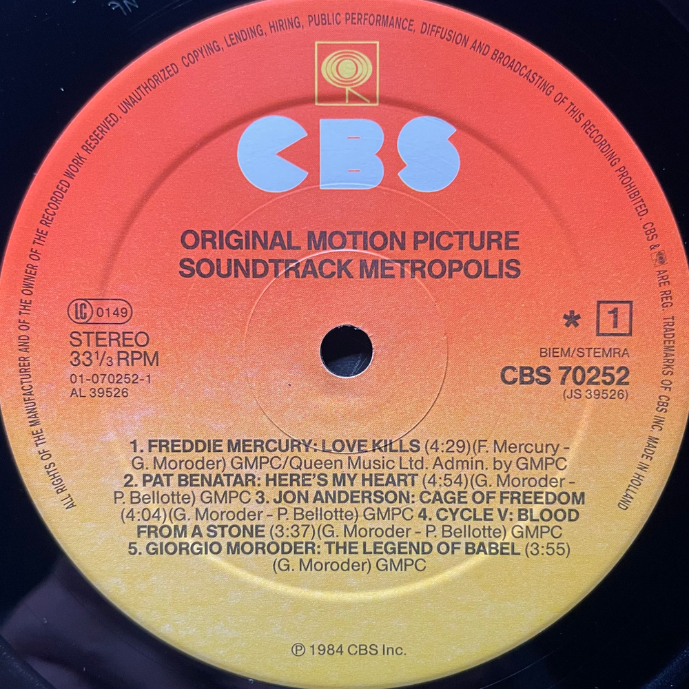 Metropolis - Original Motion Picture Soundtrack (Голландия 1984г.)