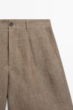 Massimo Dutti Бермуды из 100% льна с вытачками, хаки