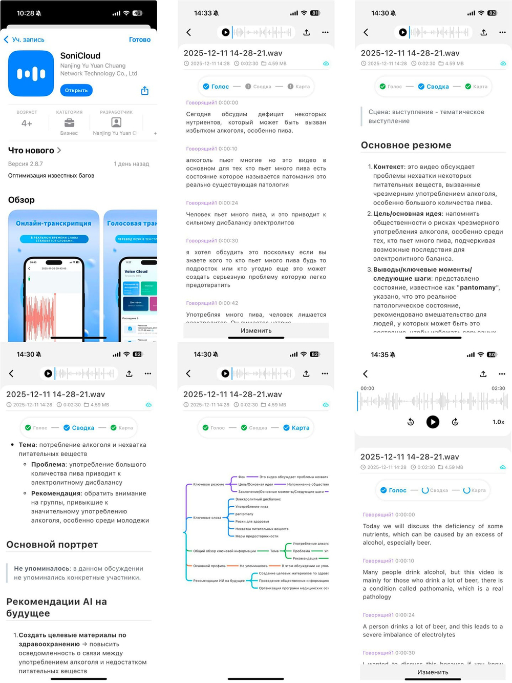 Приложение SoniCloud iOS iPhone для ИИ распознавания речи