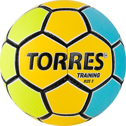 Мяч ганд. TORRES Training, H32153, р.3, ПУ, 4 подкл. слоя, руч. сшивка, желто-голубой