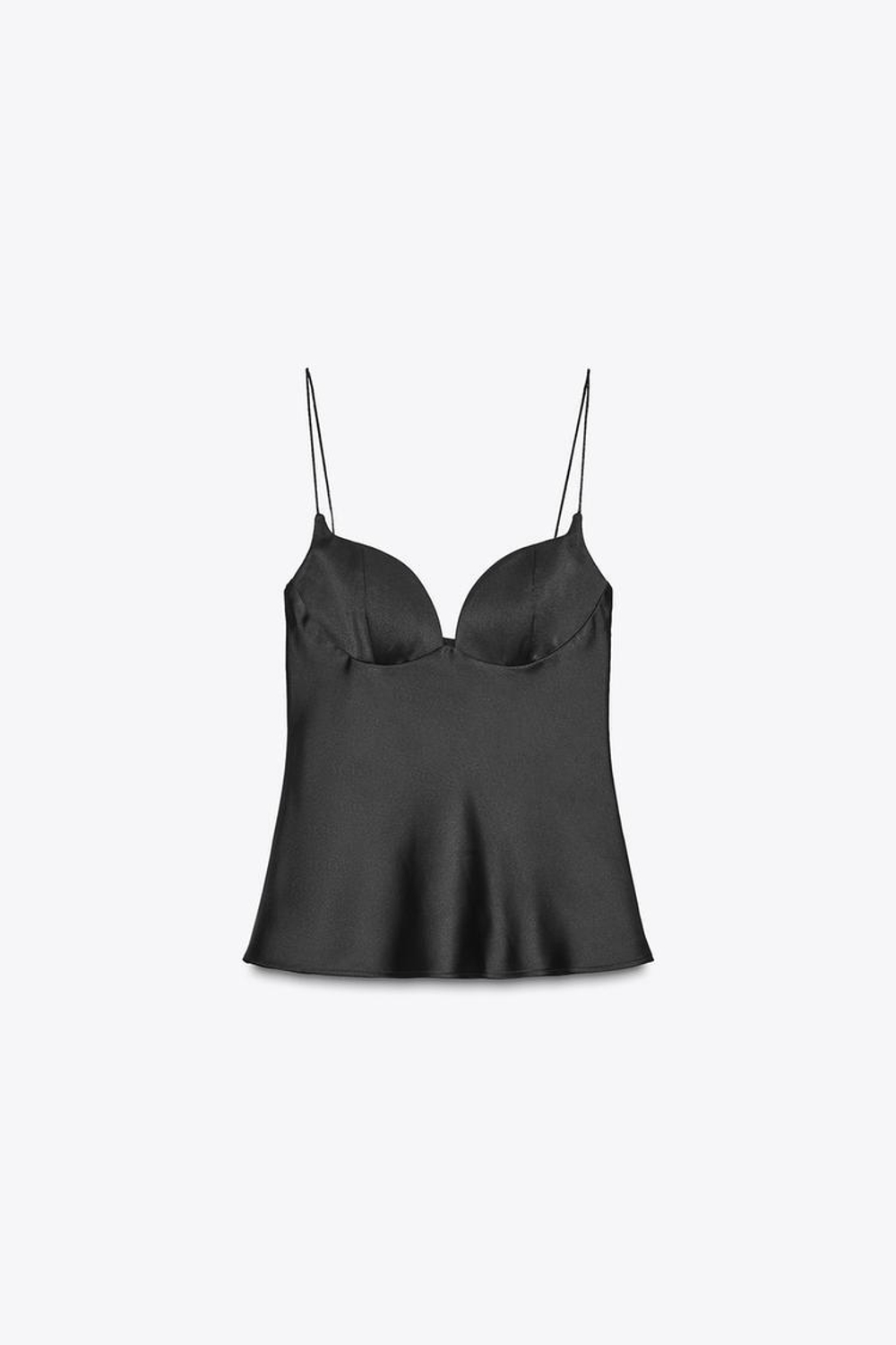 ZARA АТЛАСНЫЙ ТОП НА ТОНКИХ БРЕТЕЛЯХ, ЧЕРНЫЙ