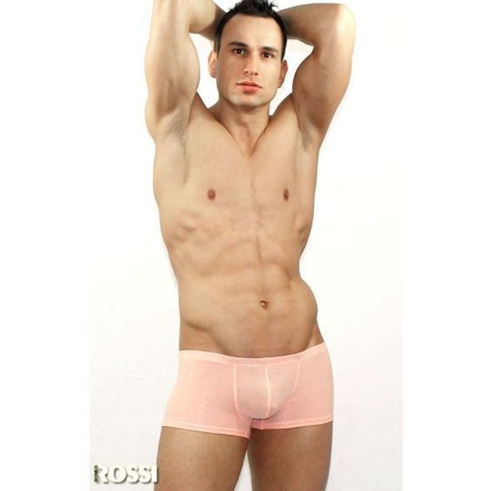 Мужские трусы боксеры розовые в узорчатую сетку в виде змеиной чешуи Romeo Rossi Snake Pink Boxer RR00210