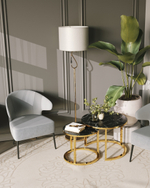 Набор журнальных столиков Селена 60 и 45 см стекло черный мрамор сталь золото