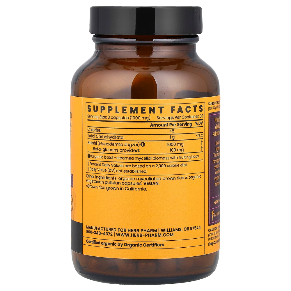 Herb Pharm, Mushroom Wellness ™, рейши, 90 вегетарианских капсул (333 мг на капсулу)