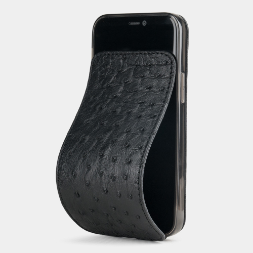 Чехол для iPhone 12 Mini из натуральной кожи страуса, черного цвета