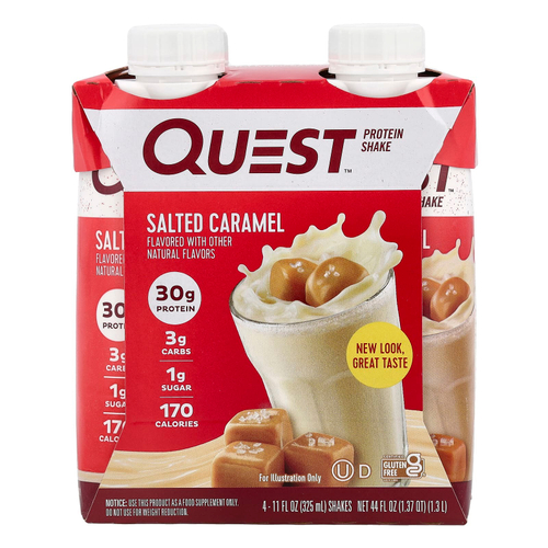 Quest Nutrition, Protein Shake, соленая карамель, 4 коктейля, 325 мл (11 жидк. унц.)