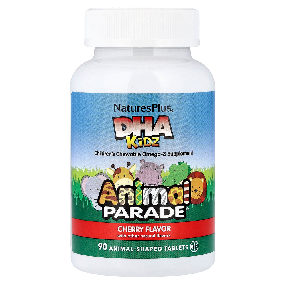 NaturesPlus, Animal Parade®, ДГК для детей, жевательная добавка с омега-3 для детей, со вкусом вишни, 90 таблеток в форме животных