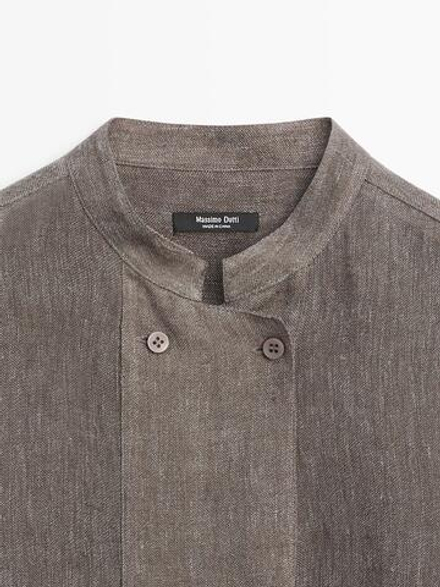 Massimo Dutti Рубашка из струящегося смесового льна с пуговицами, кротово-коричневый