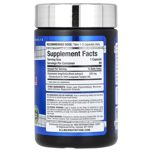 ALLMAX, Essentials, эврикома длиннолистая, 325 мг, 60 растительных капсул