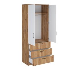 Шкаф гардеробный 800 3 ящика Сеул (дуб кельтик/белый), МФ 1+1