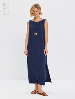 Льняной сарафан макси с карманами