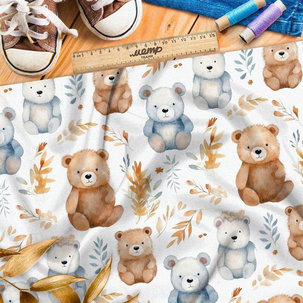 Ткань премиум Оксфорд 600D медведи с осенними ветками