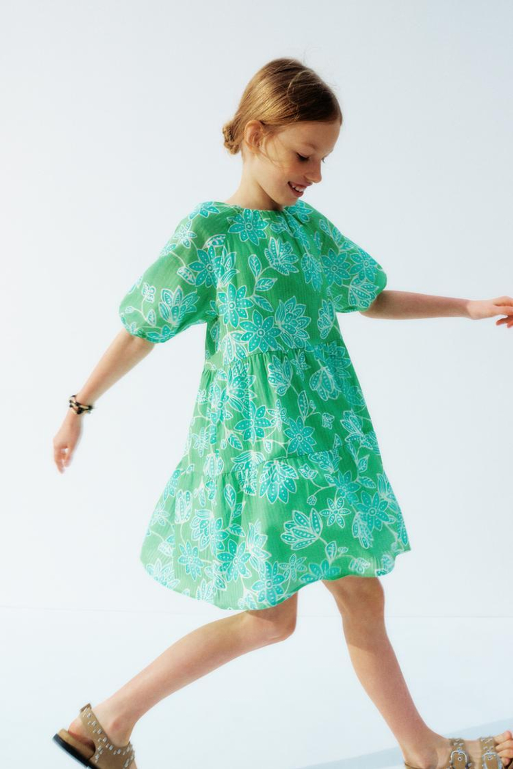 ZARA ПЛАТЬЕ С ЦВЕТОЧНЫМ ПРИНТОМ, МЯГКИЙ ЗЕЛЕНЫЙ