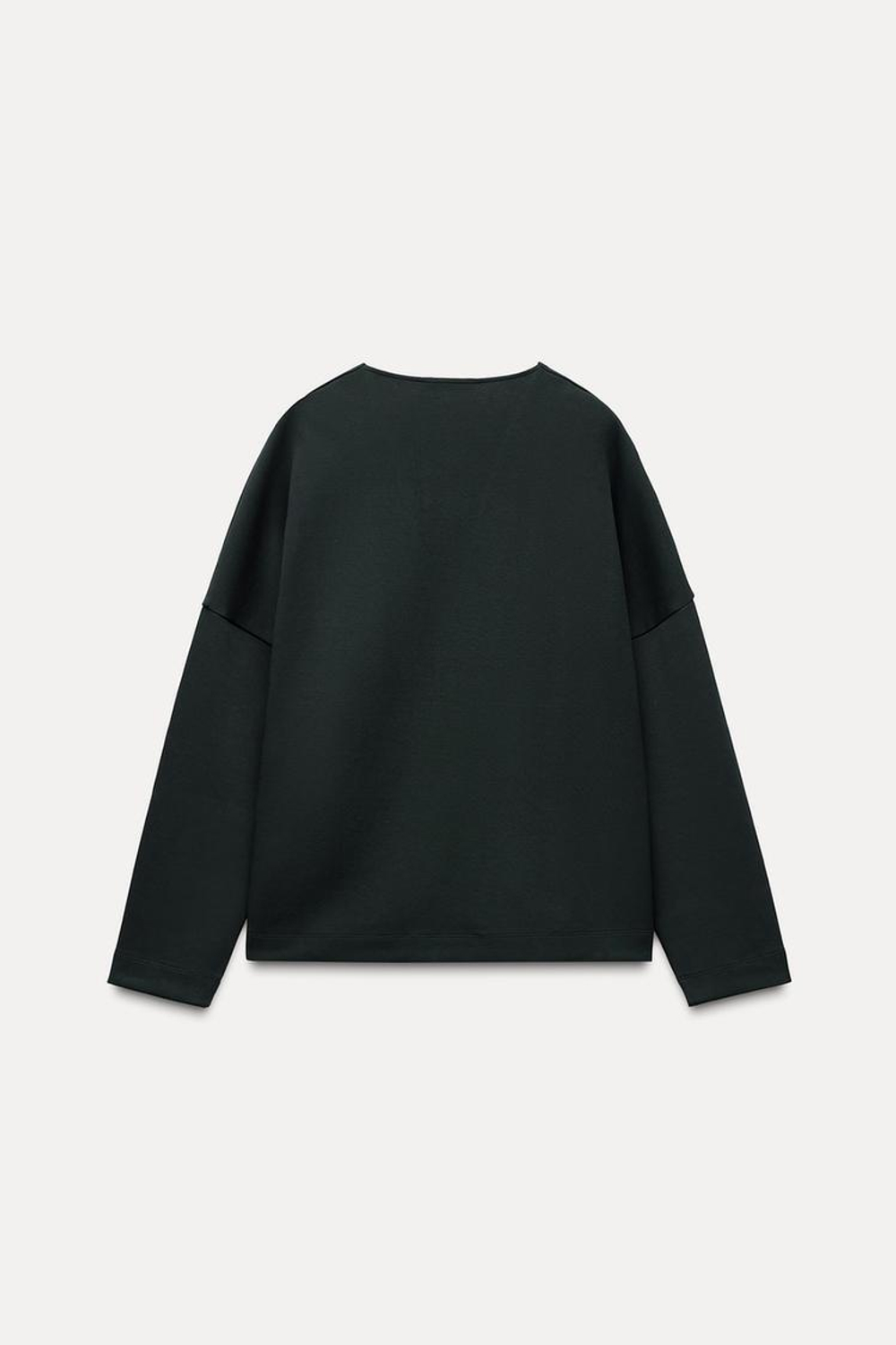 ZARA ТОП ИЗ ИНТЕРЛОКА С V-ОБРАЗНЫМ ВЫРЕЗОМ, ЗЕЛЕНЫЙ