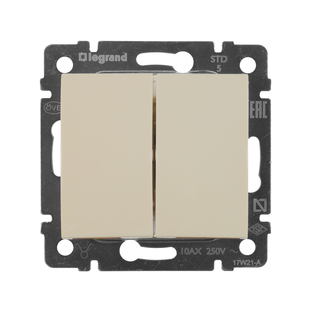 77 4305 Выключатель 2 клавишный слоновая кость 10 шт