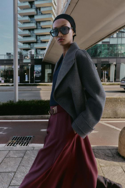 ZARA ЮБКА-НАКИДКА МИДИ С ПОЯСОМ, БАКЛАЖАНОВЫЙ