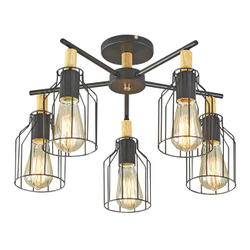 Потолочный светильник 5х60Вт Е27, металл/дерево, чёрный
