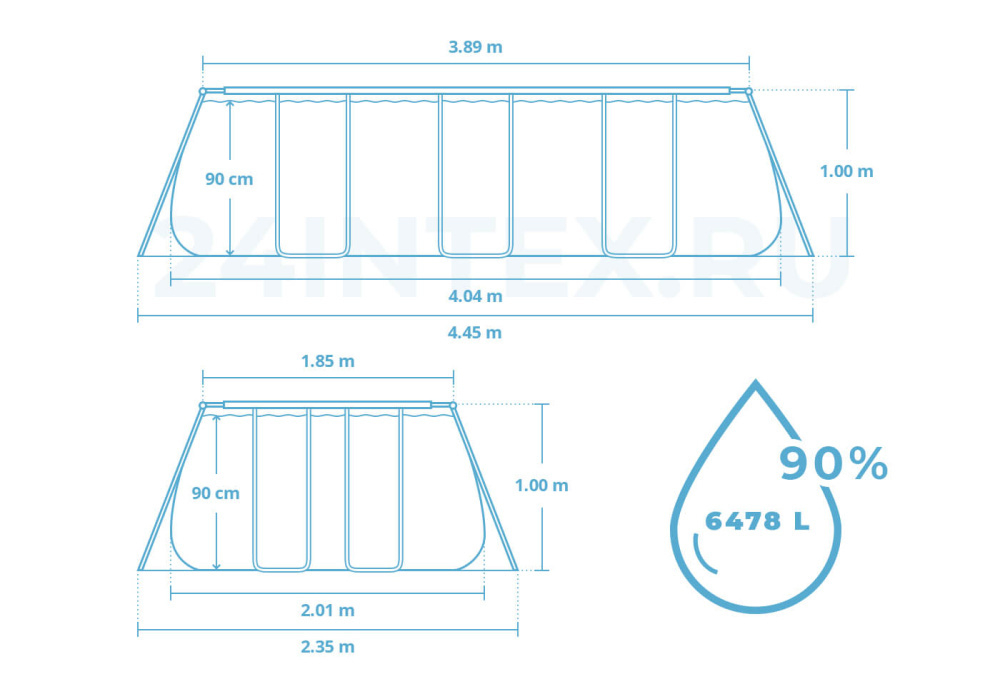 Каркасный прямоугольный бассейн Bestway 404х201х100 см + фильтр-насос 2006 л/ч (56251 BW)