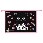 Папка для тетрадей 1 отделение А4 на молнии Пифагор Dark kitten, пластик