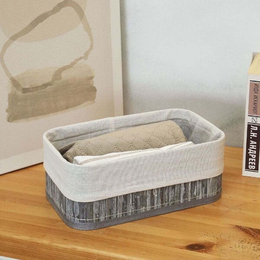 Корзина стеллажная &quot;Бамбук&quot;, Д300 Ш200 В120, пепельный, белый