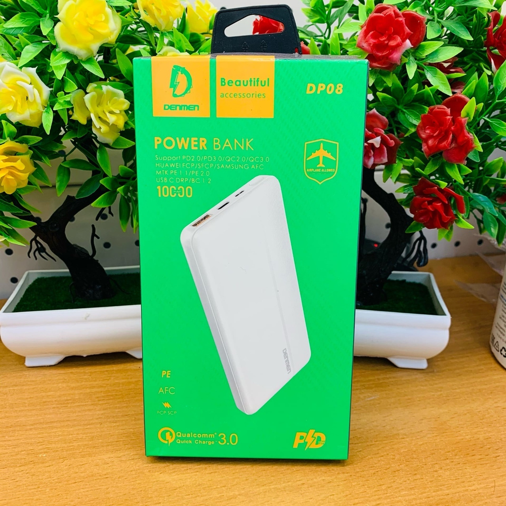 Power Bank 10000mAh, QC3.0, 2 USB, Denmen DP08, белый