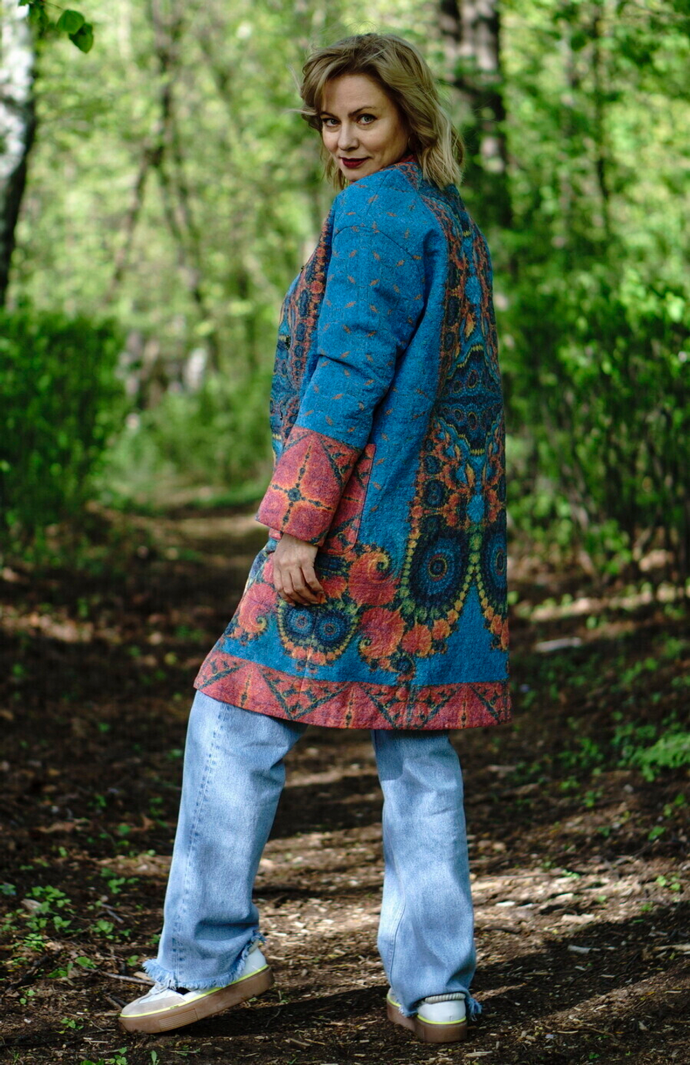 Пальто "Галактика", принт - декоративная фрактальная композиция