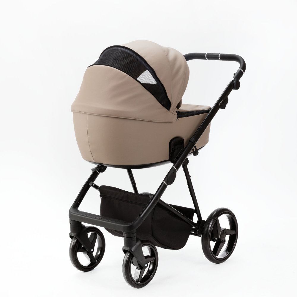 Детская универсальная коляска adamex Blanc 2 в 1 Deluxe BL-SA9 Тёмно-бежевая экокожа