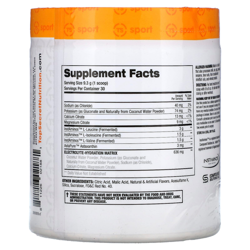 Top Secret Nutrition, Sport, BCAA Re-Igniter с астаксантином Astapure, малиновый щербет, 278 г (9,80 унции)